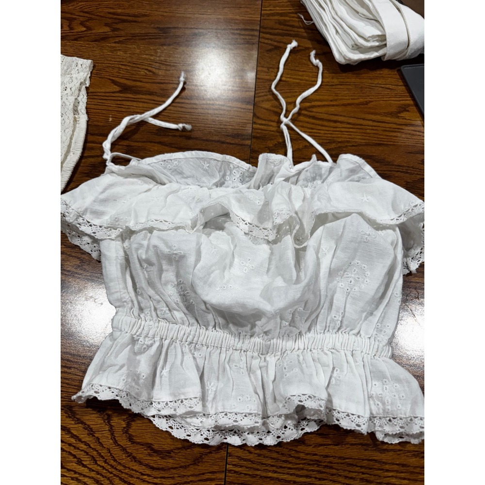 American Eagle White Eyelet Lace Ruffle Peplum Tie Strap Tank Top XS